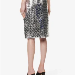 Bottega Veneta Intrecciato High-rise Leather Midi Skirt -Outlet Pique Style Store R04159967 SILVER ALT03