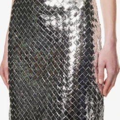 Bottega Veneta Intrecciato High-rise Leather Midi Skirt -Outlet Pique Style Store R04159967 SILVER ALT04