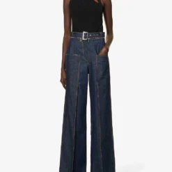 Belted Wide-leg High-rise Denim Jeans -Outlet Pique Style Store R04160109 DARKBLUEJEANS ALT01