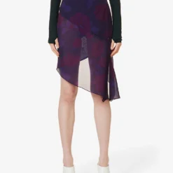 Floral-print Asymmetric-hem Silk Midi Skirt -Outlet Pique Style Store R04160117 PURPLE ALT02