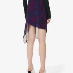 Floral-print Asymmetric-hem Silk Midi Skirt -Outlet Pique Style Store R04160117 PURPLE ALT03