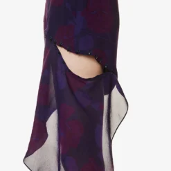 Floral-print Asymmetric-hem Silk Midi Skirt -Outlet Pique Style Store R04160117 PURPLE ALT04