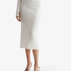Reiss Fern Knitted Linen-blend Midi Skirt -Outlet Pique Style Store R04160640 CREAM ALT02