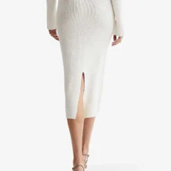 Reiss Fern Knitted Linen-blend Midi Skirt -Outlet Pique Style Store R04160640 CREAM ALT03
