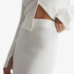 Reiss Fern Knitted Linen-blend Midi Skirt -Outlet Pique Style Store R04160640 CREAM ALT04