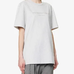 ALEXANDER WANG Glittered Logo-print Cotton-jersey T-shirt -Outlet Pique Style Store R04160692 LIGHTHEATHERGREY ALT02