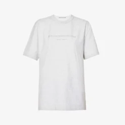 ALEXANDER WANG Glittered Logo-print Cotton-jersey T-shirt