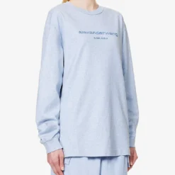 ALEXANDER WANG Glittered Logo-print Long-sleeved Cotton-jersey T-shirt -Outlet Pique Style Store R04160693 LIGHTBLUEHEATHER ALT02