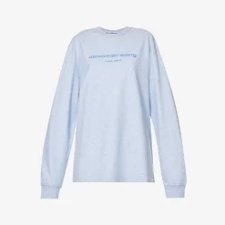 ALEXANDER WANG Glittered Logo-print Long-sleeved Cotton-jersey T-shirt