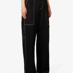 STELLA MCCARTNEY Workwear Contrast-stitch Wide-leg Mid-rise Jeans -Outlet Pique Style Store R04160792 BLACK ALT02