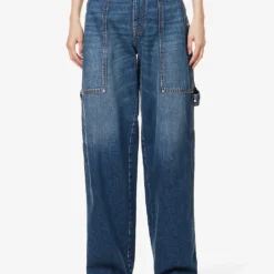 STELLA MCCARTNEY Brand-patch Contrast-stitch Wide-leg Mid-rise Jeans -Outlet Pique Style Store R04160793 DARKBLUE ALT03