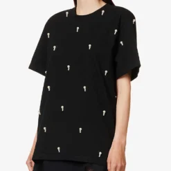 STELLA MCCARTNEY Pearl-embellished Ribbed-trim Cotton-jersey T-shirt -Outlet Pique Style Store R04160801 BLACK ALT02
