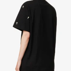 STELLA MCCARTNEY Pearl-embellished Ribbed-trim Cotton-jersey T-shirt -Outlet Pique Style Store R04160801 BLACK ALT03