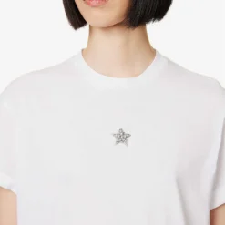 STELLA MCCARTNEY Star-embroidered Folded-hem Cotton-jersey T-shirt -Outlet Pique Style Store R04160808 PUREWHITE ALT04