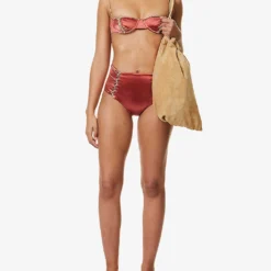 Expandable Woven-trim Bikini Top -Outlet Pique Style Store R04161521 CHERRY ALT01