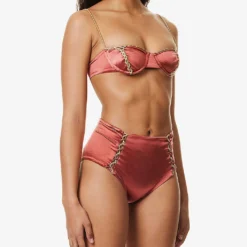 Expandable Woven-trim Bikini Top -Outlet Pique Style Store R04161521 CHERRY ALT02