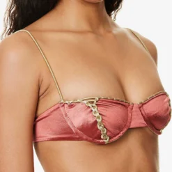 Expandable Woven-trim Bikini Top -Outlet Pique Style Store R04161521 CHERRY ALT04
