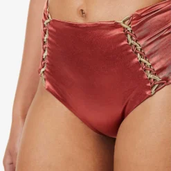Braided-trim High-rise Bikini Bottoms 9 Braided-trim High-rise Bikini Bottoms -Outlet Pique Style Store R04161527 CHERRY ALT04