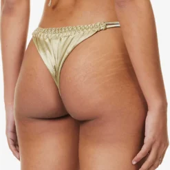 Woven Elasticated-waist Mid-rise Bikini Bottoms -Outlet Pique Style Store R04161528 GOLD ALT03