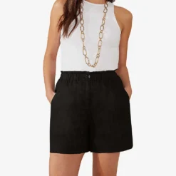 Regular-fit Elasticated-waist Linen Shorts 5 Regular-fit Elasticated-waist Linen Shorts -Outlet Pique Style Store R04161741 BLACK ALT01