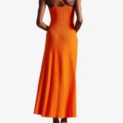 Ted Baker Marrlyy V-neck Sleeveless Ribbed-knit Maxi Dress 6 Ted Baker Marrlyy V-neck Sleeveless Ribbed-knit Maxi Dress -Outlet Pique Style Store R04162199 BRTORANGE ALT02
