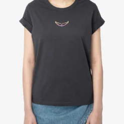 Zadig & Voltaire Anya Moon Logo-print Cotton T-shirt -Outlet Pique Style Store R04164057 CARBONE ALT04