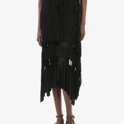 THE KOOPLES Sheer-panel Asymmetric-hem Woven Midi Skirt 7 THE KOOPLES Sheer-panel Asymmetric-hem Woven Midi Skirt -Outlet Pique Style Store R04164095 BLACK ALT02
