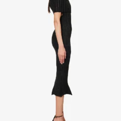 Ara Fold-over Cotton-blend Knitted Midi Dress -Outlet Pique Style Store R04164350 BLACK ALT02