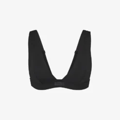 Plunge-neck Brand-patch Recycled Stretch-nylon Bikini Top