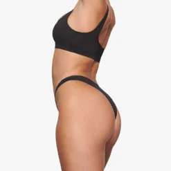Tanga Mid-rise Recycled Stretch-nylon Bikini Bottoms -Outlet Pique Style Store R04164371 ONYX ALT02