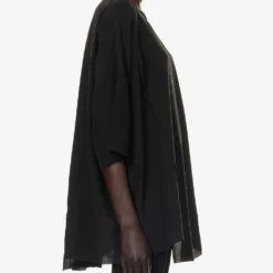 Short-sleeved Relaxed-fit Stretch-silk Top -Outlet Pique Style Store R04164423 BLACK ALT02