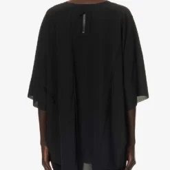 Short-sleeved Relaxed-fit Stretch-silk Top -Outlet Pique Style Store R04164423 BLACK ALT03