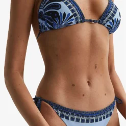 Reiss Tina Printed Stretch Cotton-blend Bikini Bottoms -Outlet Pique Style Store R04164813 BLUEPRINT ALT04