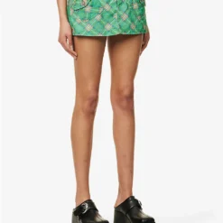 ERL Check-print Corduroy-embossed Cotton Mini Skirt -Outlet Pique Style Store R04165348 ERLGREENPLAID ALT02