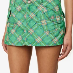 ERL Check-print Corduroy-embossed Cotton Mini Skirt -Outlet Pique Style Store R04165348 ERLGREENPLAID ALT04
