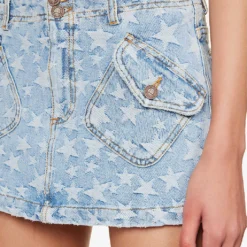 ERL Star-pattern Mid-rise Denim Mini Skirt -Outlet Pique Style Store R04165356 LIGHTBLUE ALT04