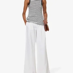 ME AND EM Pleated Patch-pocket Wide-leg Mid-rise Jeans -Outlet Pique Style Store R04165494 WHITE ALT01