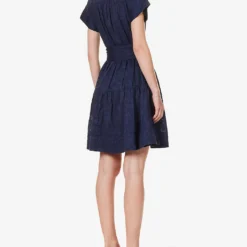 ME AND EM Floral-pattern Flared-hem Cotton-blend Mini Dress -Outlet Pique Style Store R04165532 NAVYECLIPSE ALT03