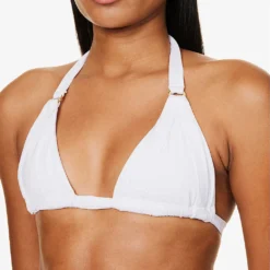Morocco Halterneck Stretch-recycled Nylon Bikini Top -Outlet Pique Style Store R04165718 WHITE ALT03