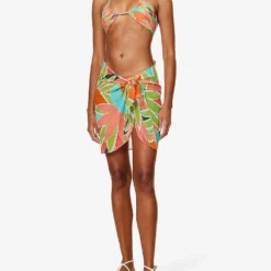 South Beach Abstract-print Linen Sarong -Outlet Pique Style Store R04165721 BIRDOFPARADISECRINKLE ALT01