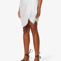 Mykonos Frayed-hem Linen Sarong 7 Mykonos Frayed-hem Linen Sarong -Outlet Pique Style Store R04165726 WHITECRINKLE ALT02