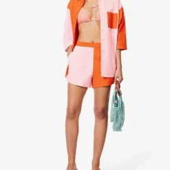 It's Now Cool Vacay Colour-blocked Mid-rise Cotton Shorts -Outlet Pique Style Store R04165805 CANDY ALT01