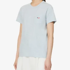 Fox-embroidered Short-sleeved Cotton-jersey T-shirt -Outlet Pique Style Store R04166213 BLUEHAZEMELANGE ALT02