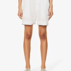 Palm Angels Branded Relaxed-fit Linen Shorts -Outlet Pique Style Store R04166265 OFFWHITEBEIGE ALT02