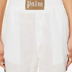 Palm Angels Branded Relaxed-fit Linen Shorts -Outlet Pique Style Store R04166265 OFFWHITEBEIGE ALT04