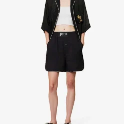 Palm Angels Logo-patch High-rise Linen Shorts -Outlet Pique Style Store R04166266 BLACKBLACK ALT01