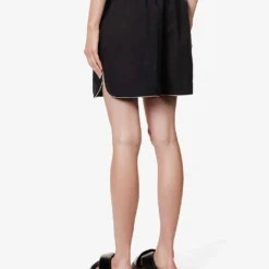 Palm Angels Logo-patch High-rise Linen Shorts -Outlet Pique Style Store R04166266 BLACKBLACK ALT03