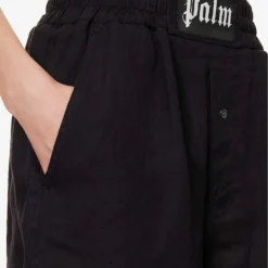 Palm Angels Logo-patch High-rise Linen Shorts -Outlet Pique Style Store R04166266 BLACKBLACK ALT05
