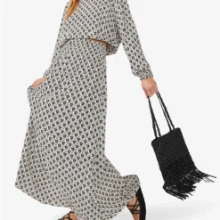 Floral-print High-rise Woven Maxi Skirt 6 Floral-print High-rise Woven Maxi Skirt -Outlet Pique Style Store R04166383 BLACKWHITE ALT02