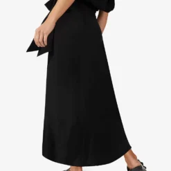 High-waisted Wrap Crepe Maxi Skirt -Outlet Pique Style Store R04166387 BLACK ALT03